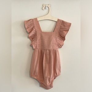 Infant Pink Linen Ruffle Sleeve Jumpsuit